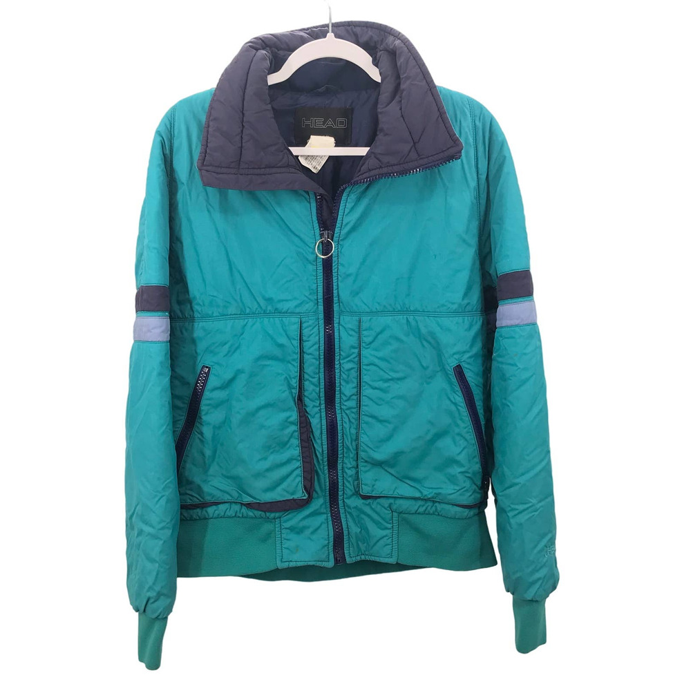 HEAD Vintage Blue Colorblock Full Zip Puffer Jacket Womens L